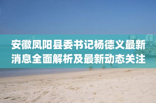 安徽凤阳县委书记杨德义最新消息全面解析及最新动态关注