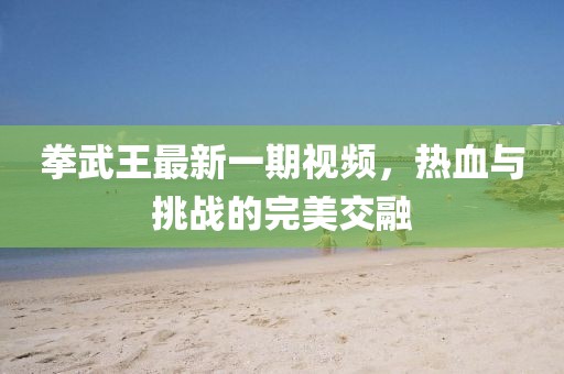 拳武王最新一期视频，热血与挑战的完美交融